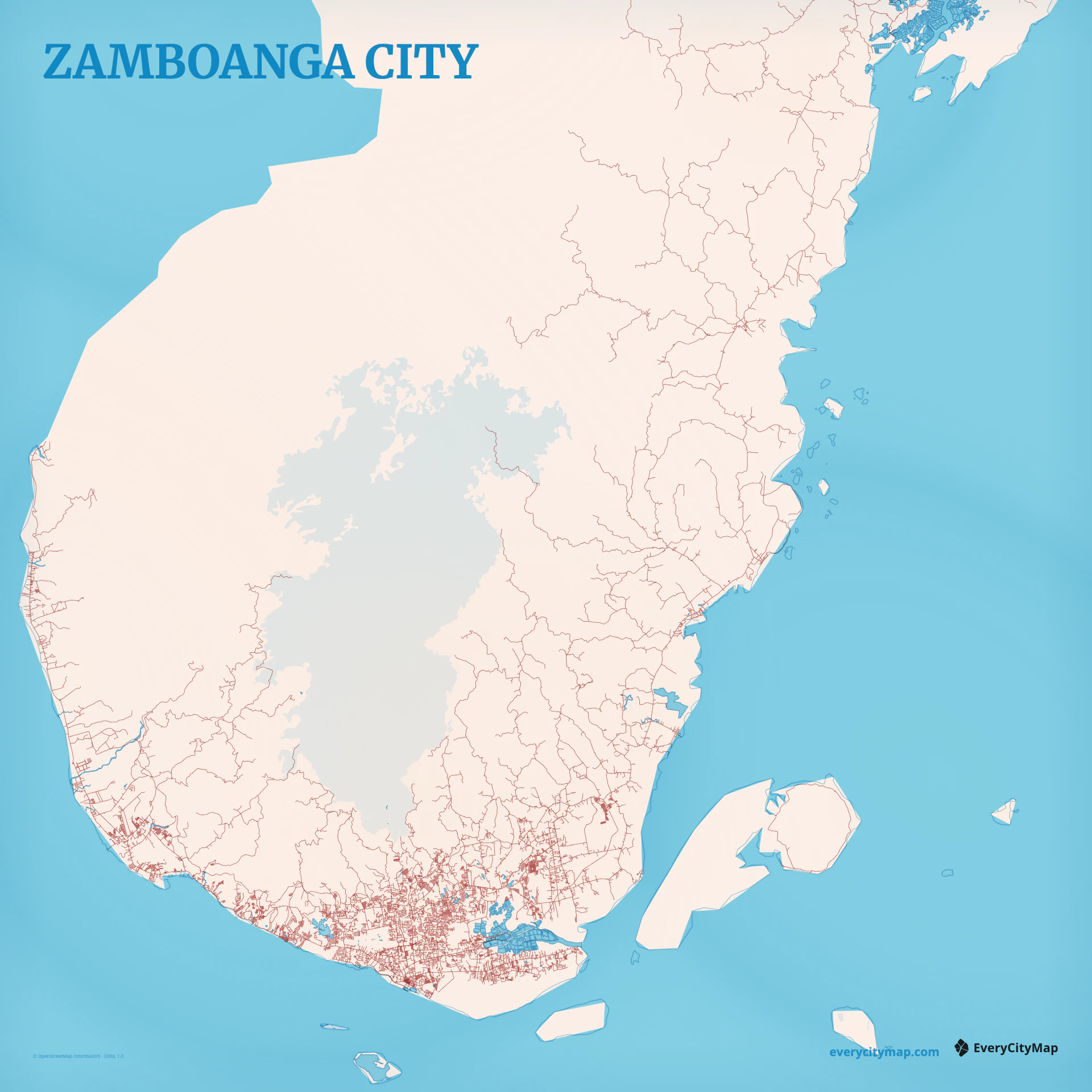 Zamboanga City map with peninsula, port, and bays